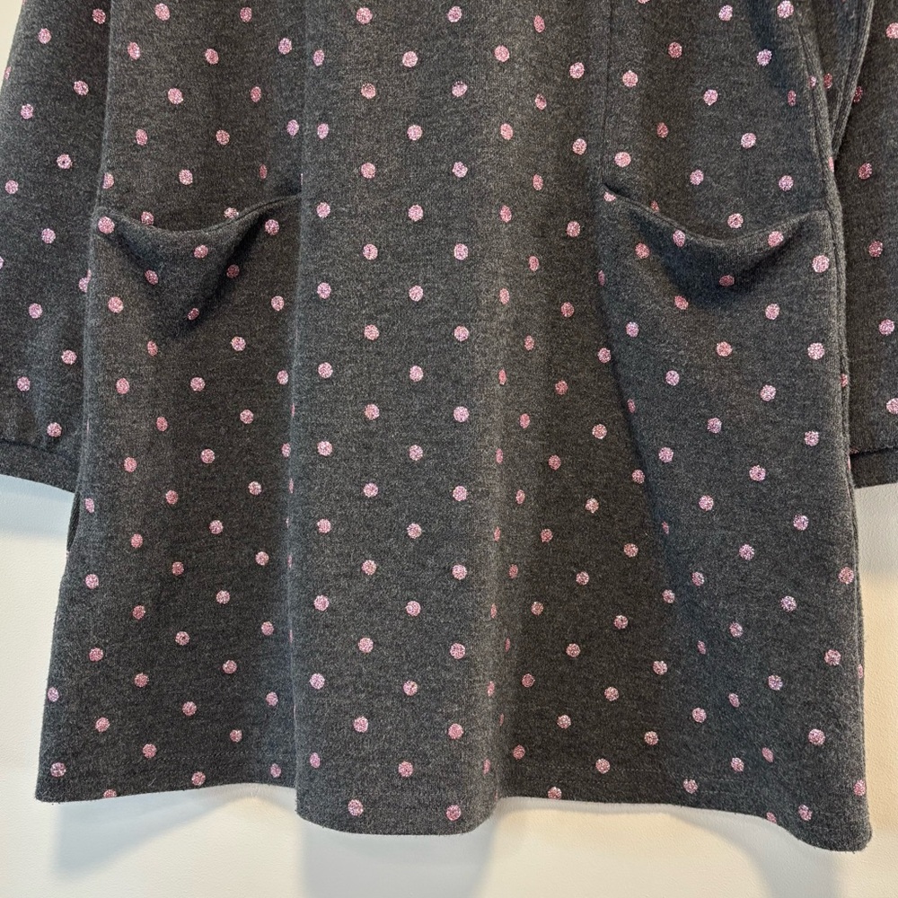 Mayoral Glitter Pink Polka Dot Long-Sleeve Gray Knee Length Dress Girl 6 - Picture 2 of 8